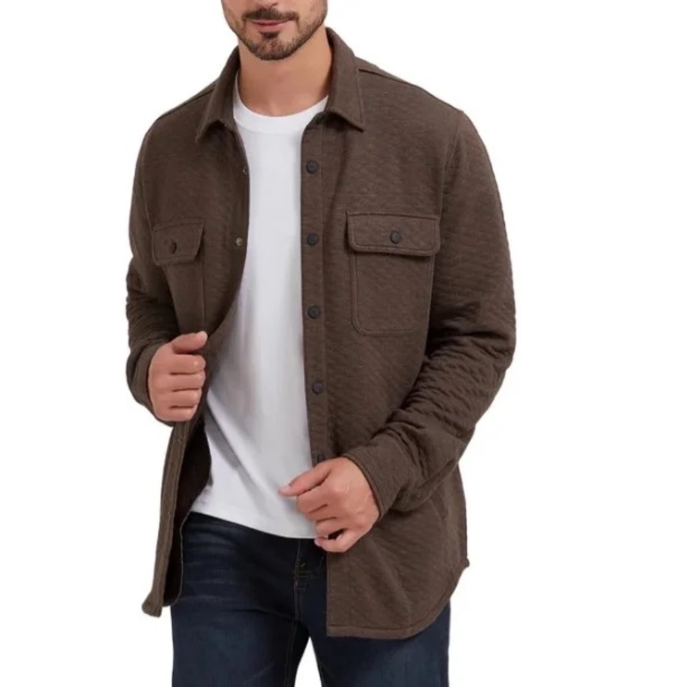 Cloudveil Mountainworks Men's Quilted Jacquard Knit Shirt Jacket Brown M